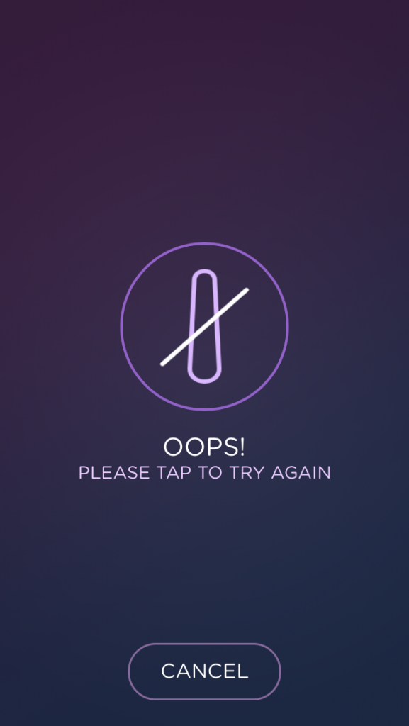 screenshot of app error