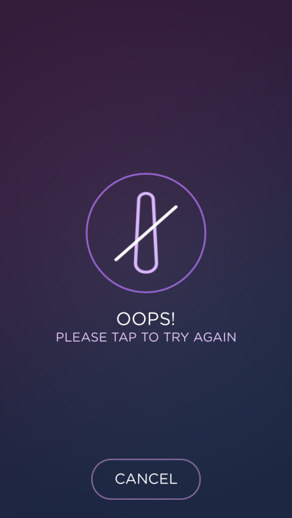 screenshot of app error