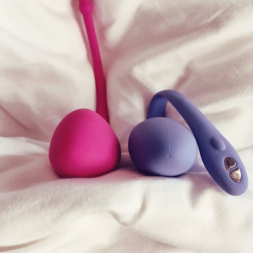 Comparison photo of Lovense Lush on left, We-Vibe Jive on right, from front showing the difference in body shape